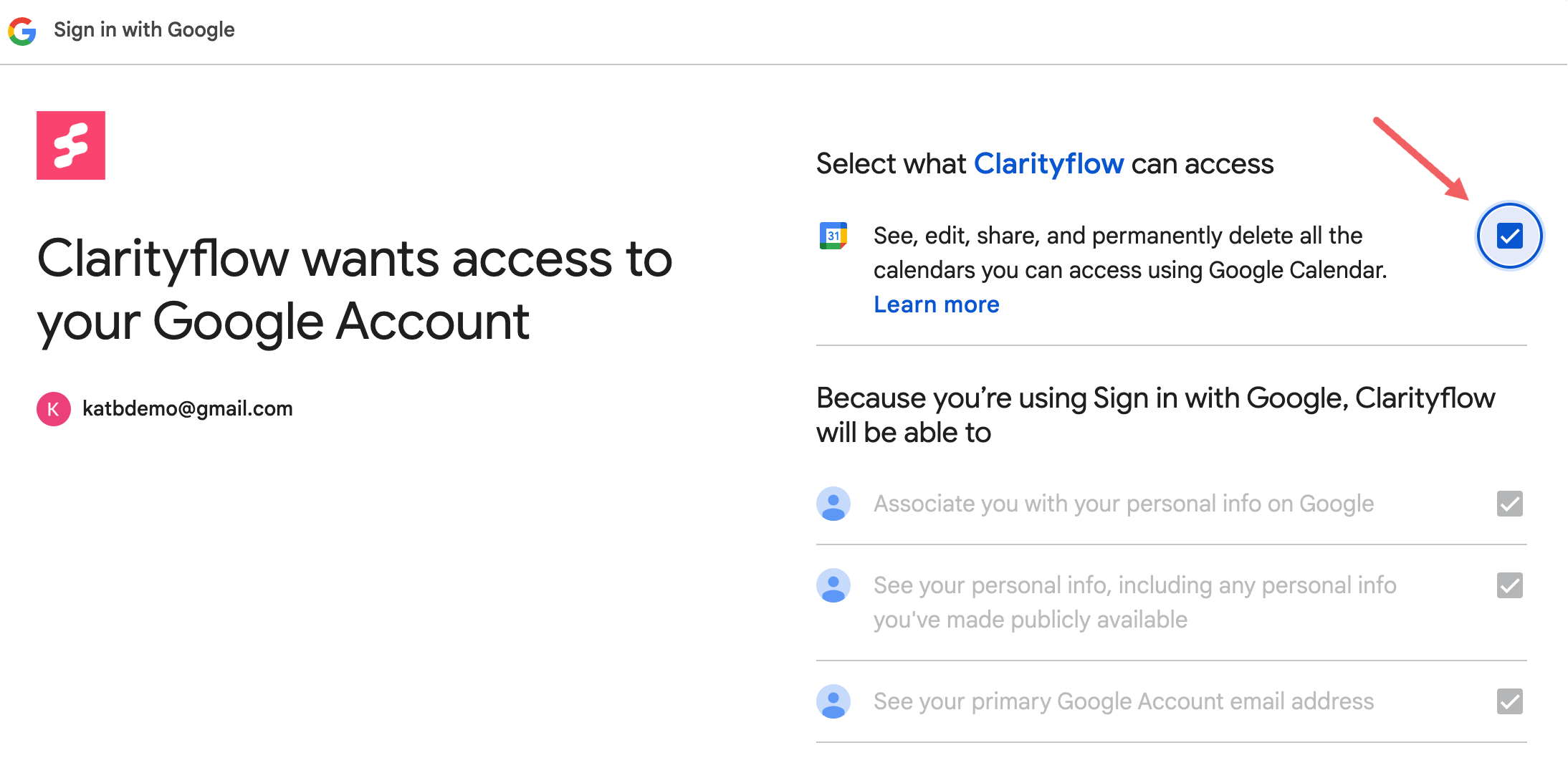 Clarityflow calendar access