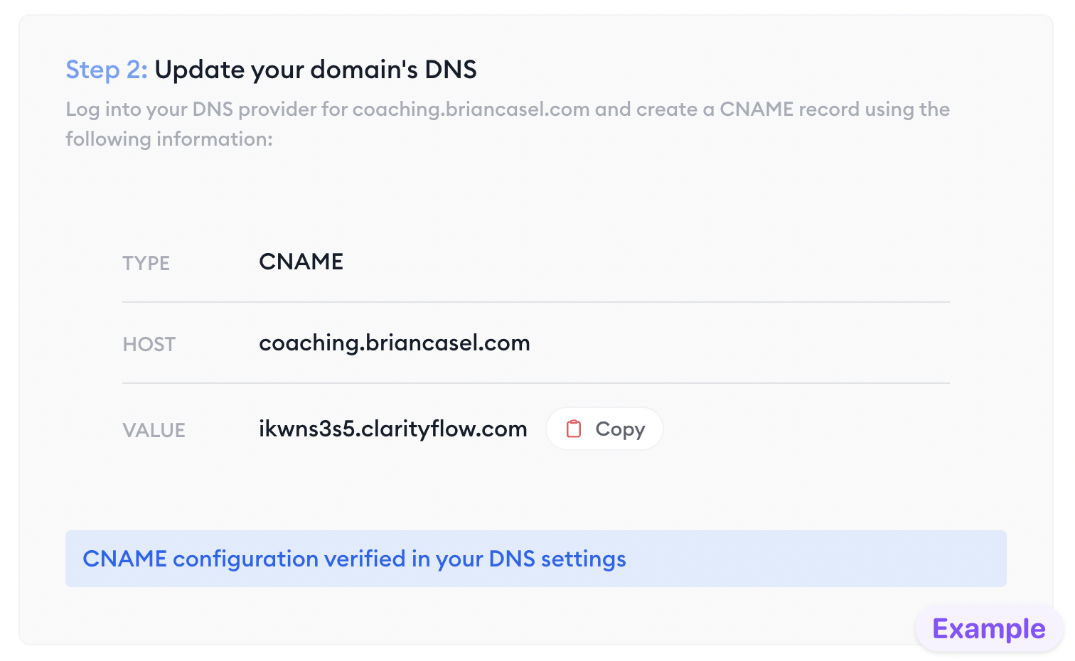 CNAME configuration verified