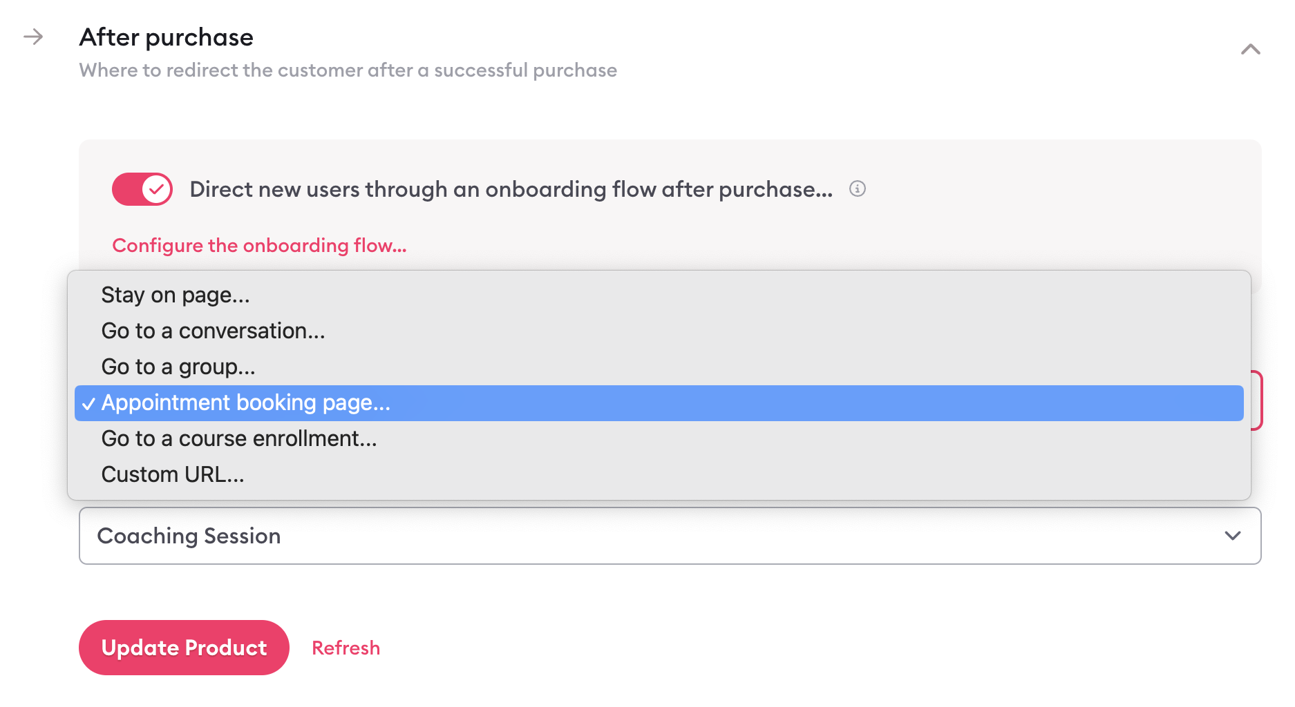 redirect to booking page in Clarityflow Commerce