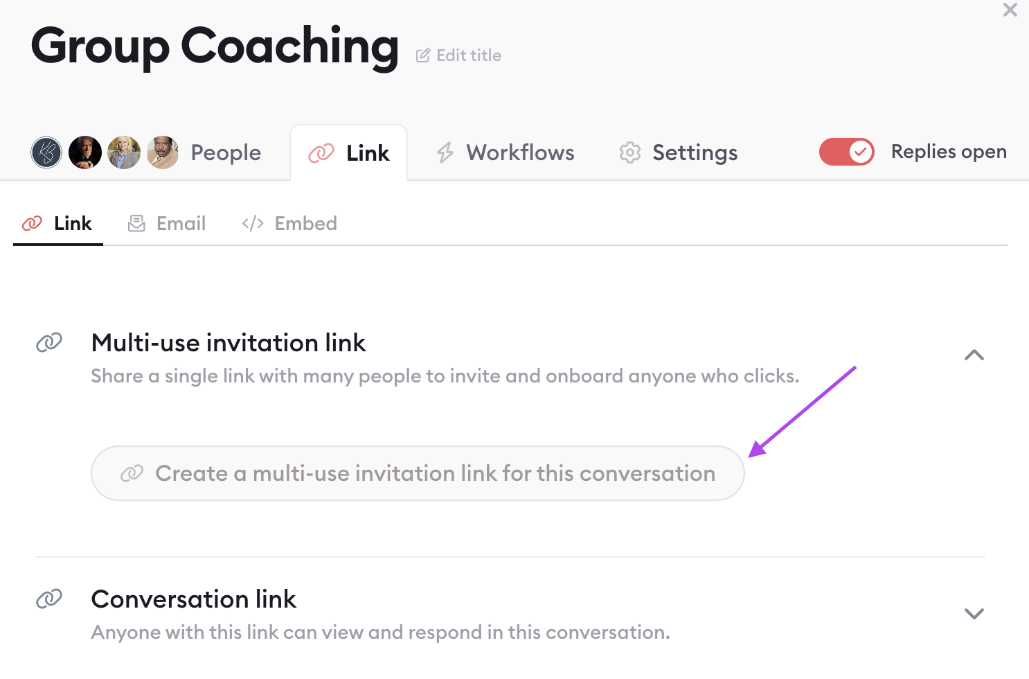 conversation multi-use invitation link