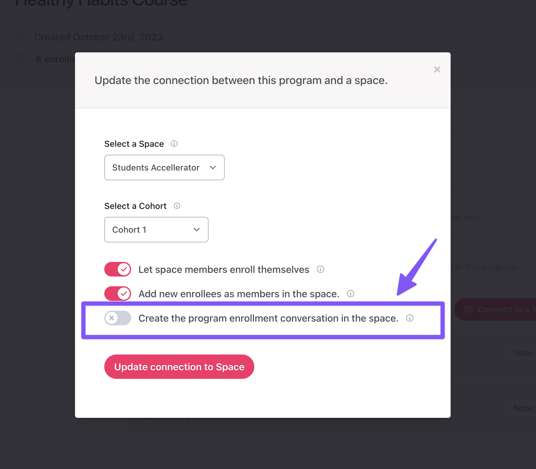 create course enrollment conversations in group