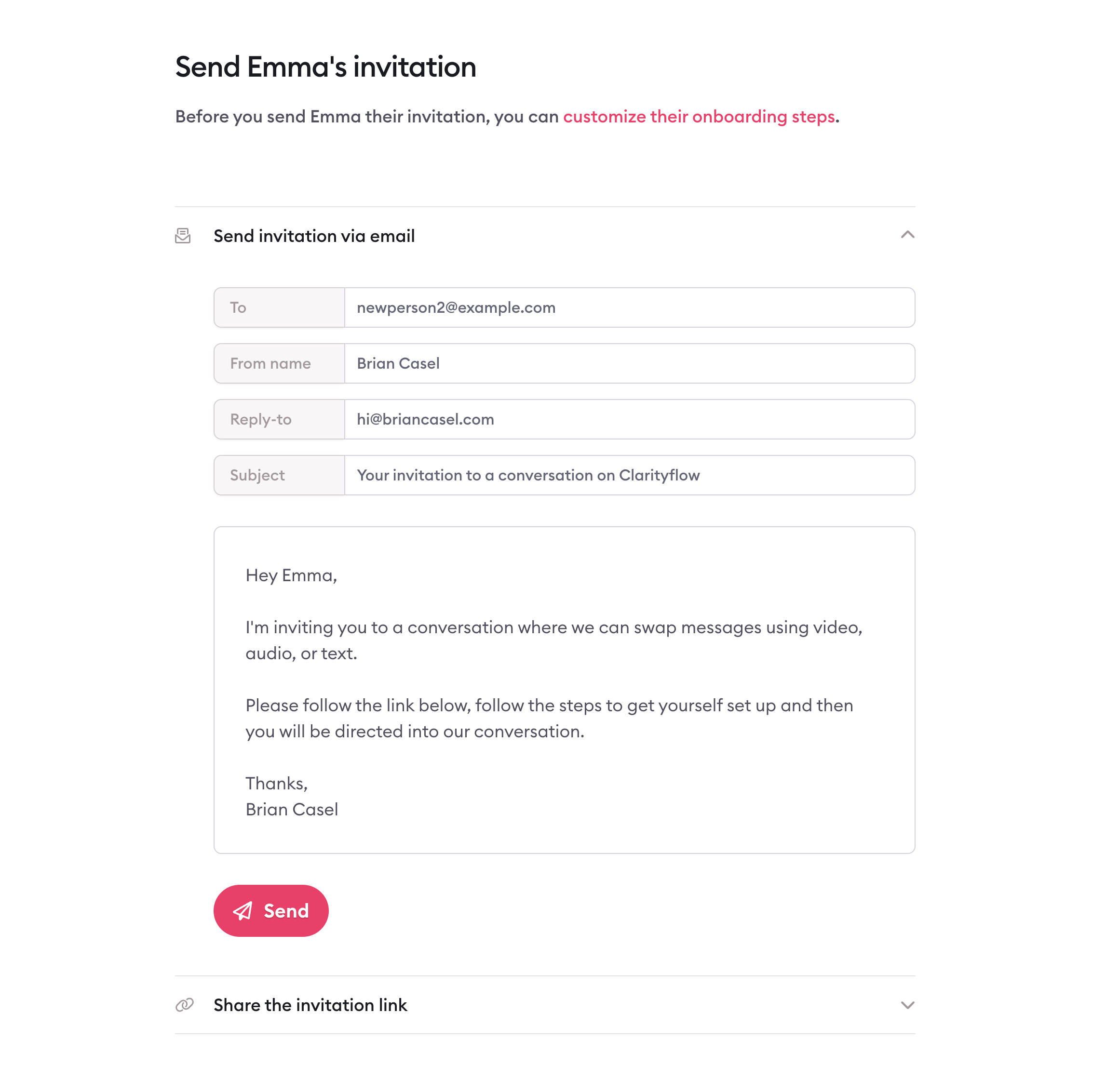 customize invitation email