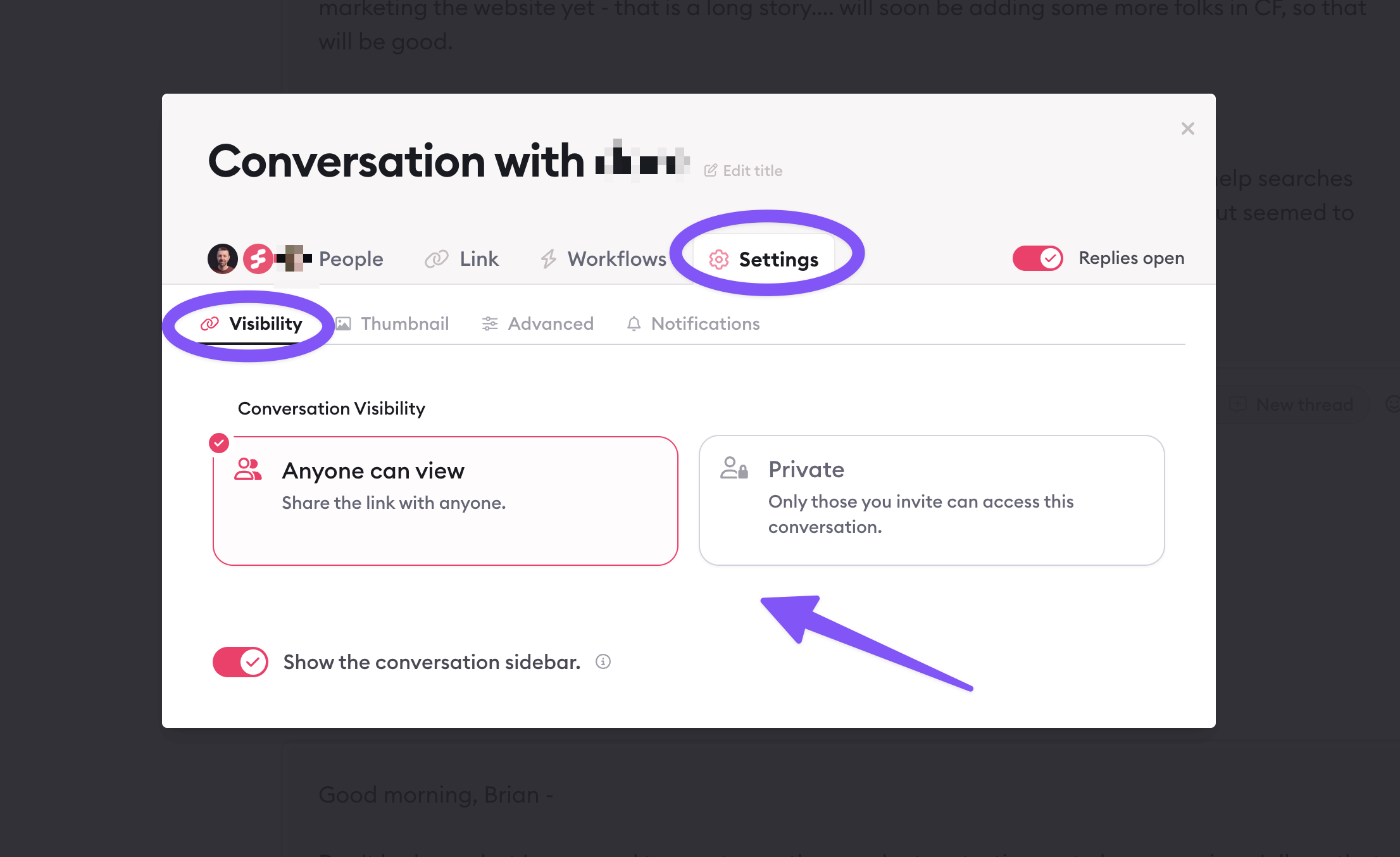 Conversation visibility