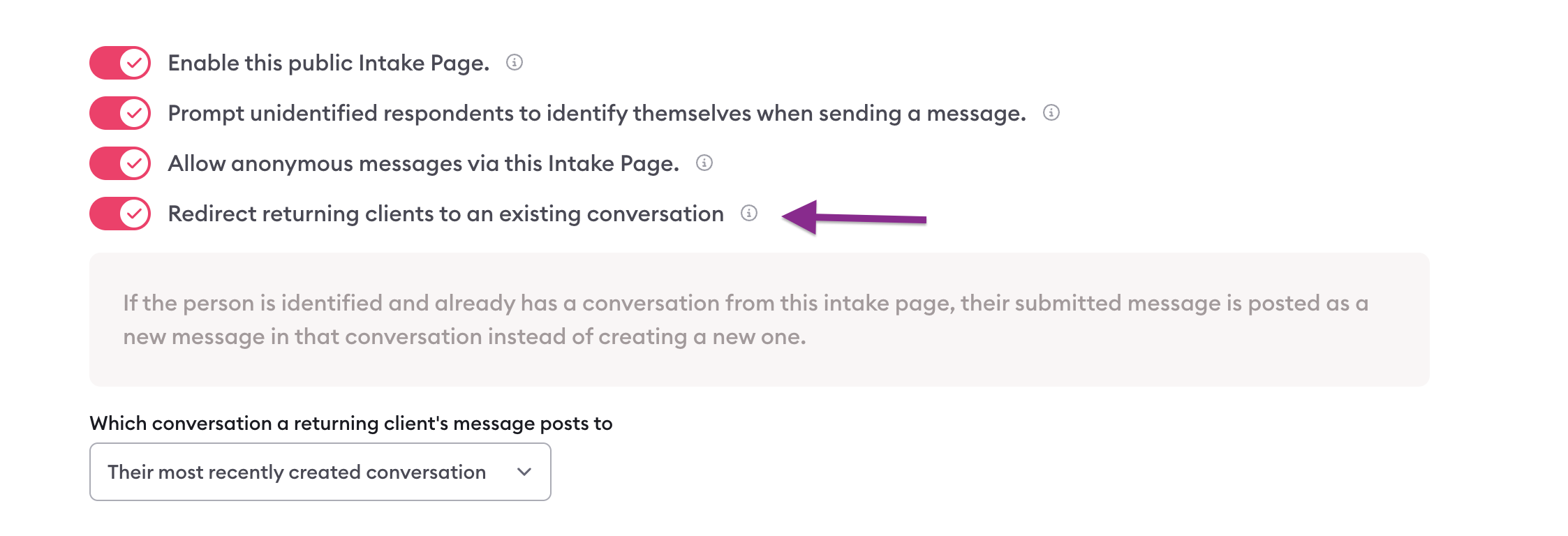 Intake Page Options