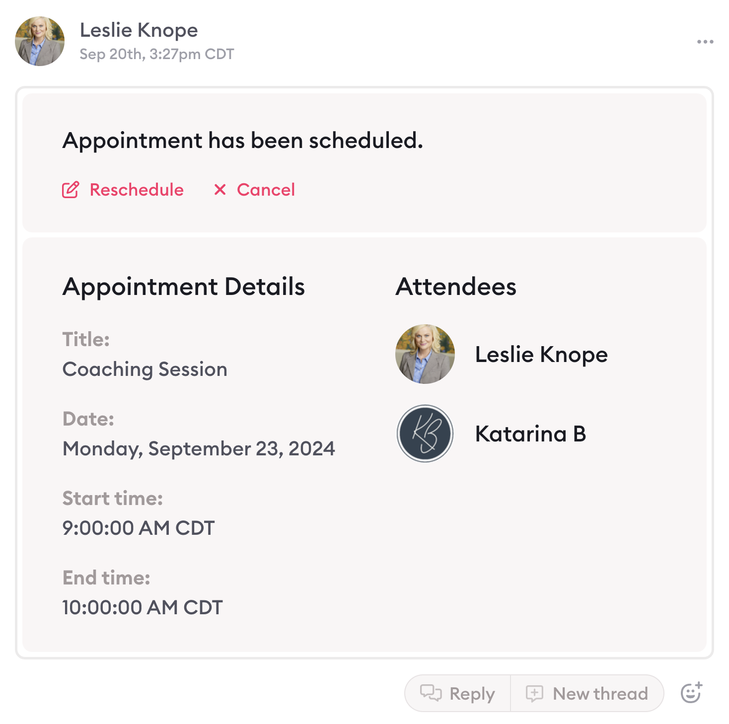 appointment details