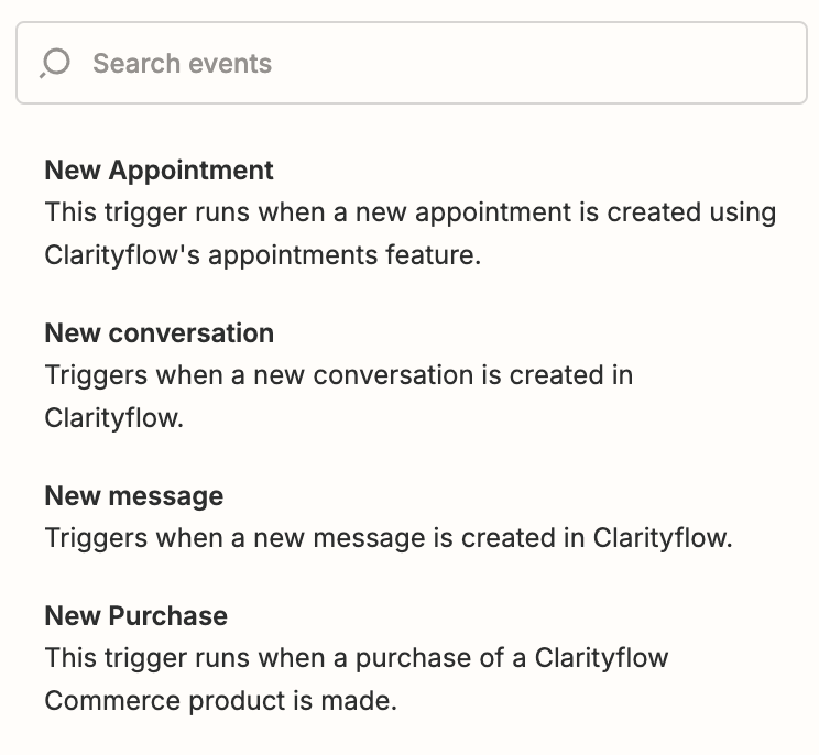 Clarityflow Zapier triggers