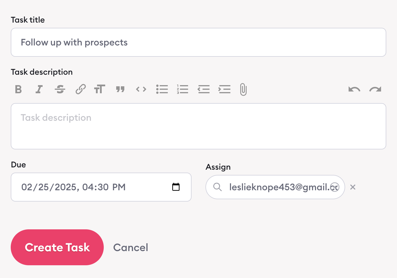 create new task from Tasks page